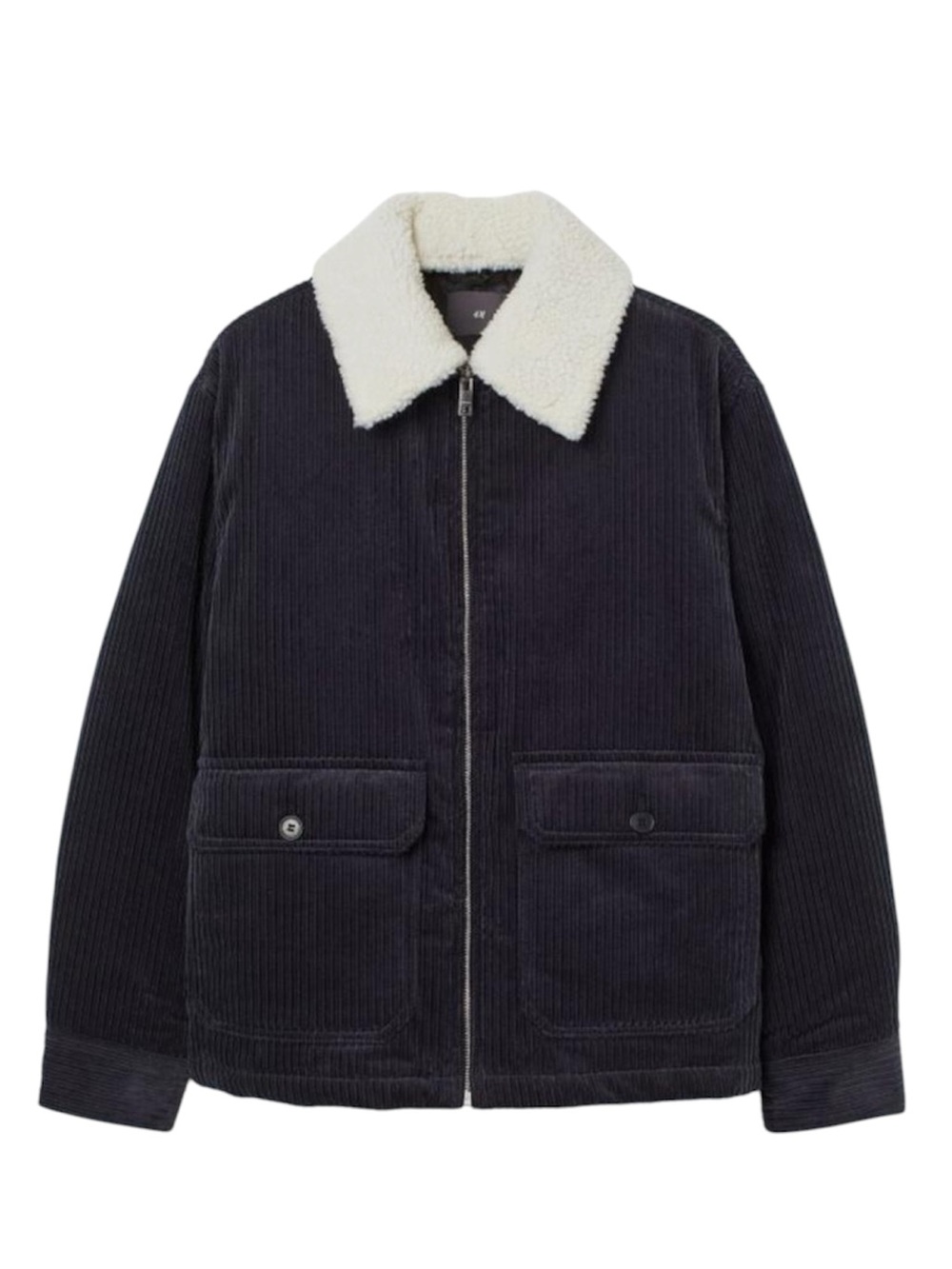 H&M Navy Corduroy Jacket with Detachable Sherpa Collar S
